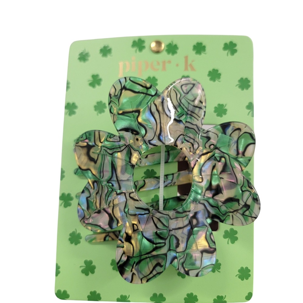 Piper K Green Abalone Clover Hair‎ Claw Hair Clip St Patricks Day Shamrock Artsy